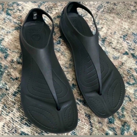 Crocs Sexi Serena Flip Sandals Slingback Thong Tstrap Size 8 Black - Picture 1 of 9